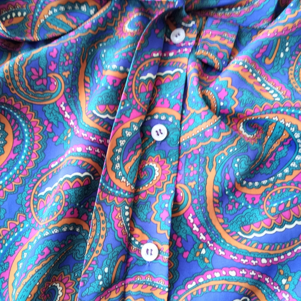 Vintage Laura & Jayne Women’s Paisley Bow Tie Lightweight Blouse Sz P10 - Picture 6 of 12